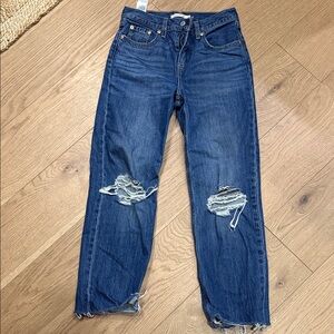 Levi's Dark Blue Distressed Boyfriend Jeans